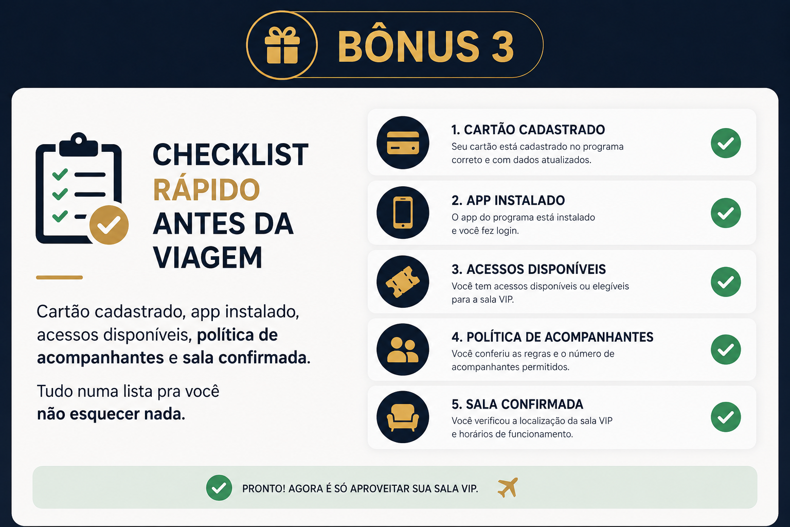 Bônus 3 — Checklist rápido antes da viagem